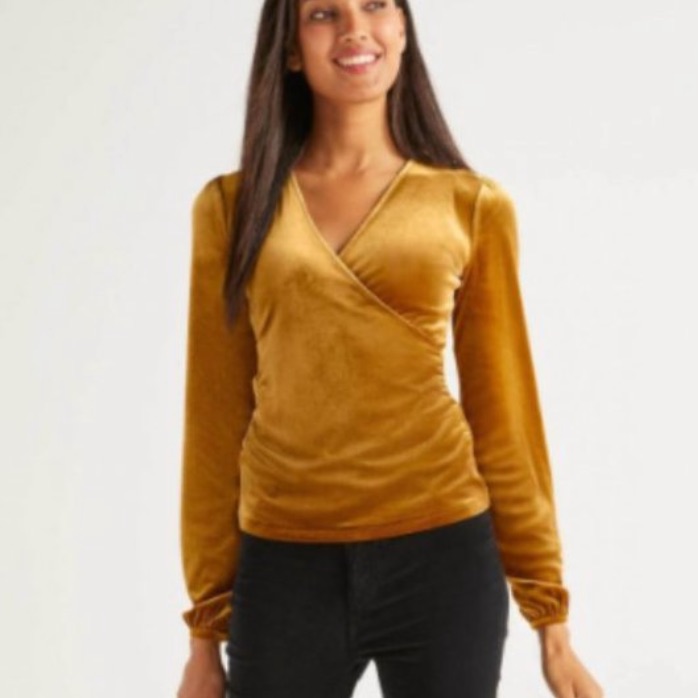 Boden Ellie Velvet Faux Wrap Top Gold Size 6